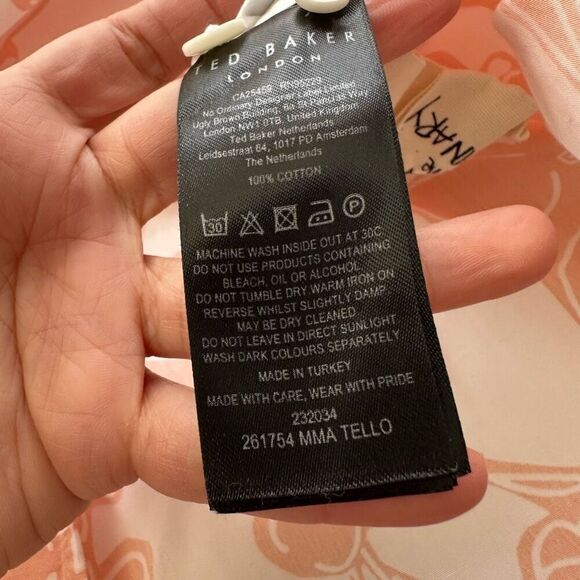 Ted Baker London Tello Peach Floral Button-Up Shirt Long Sleeve sz 4 Large - Picture 12 of 14